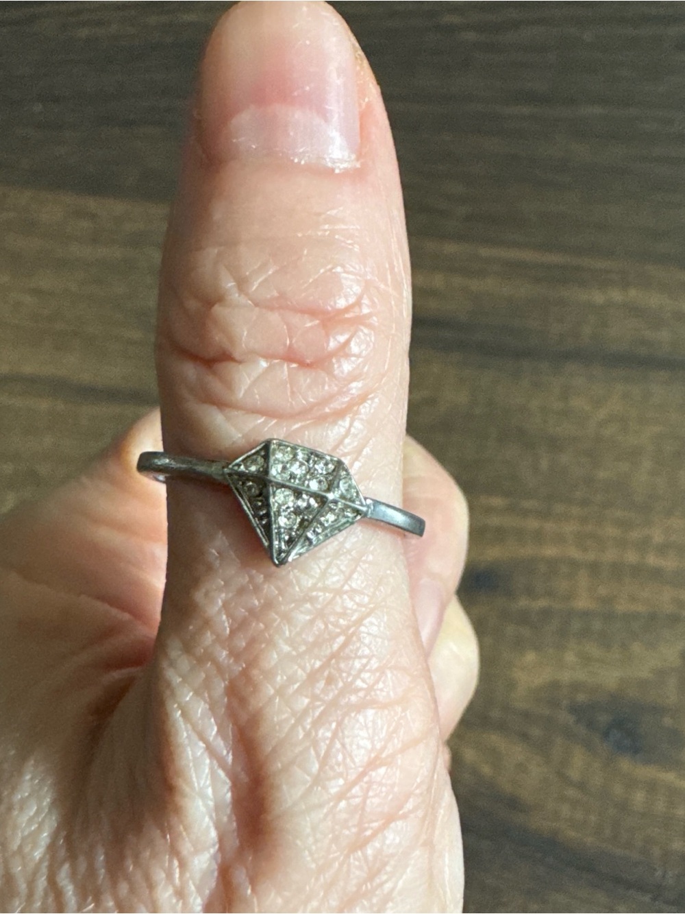 Silver Crystal Accent Geometric Ring